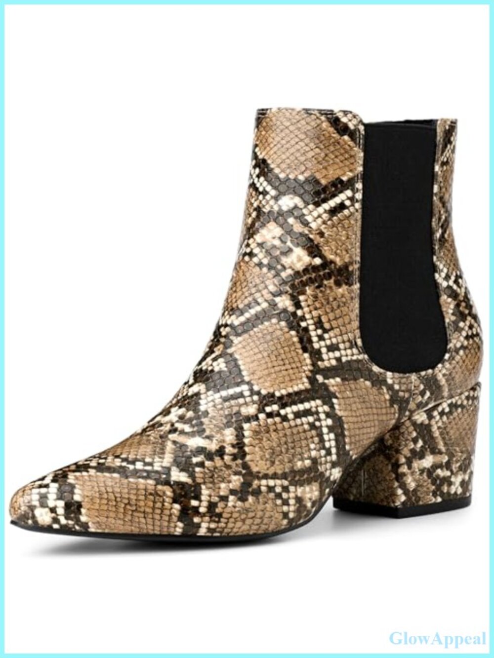 Faux Leather Snake Print Pointed Toe Chunky Heel Ankle Booties